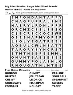 Medium large print word search puzzle 6: Candy Store