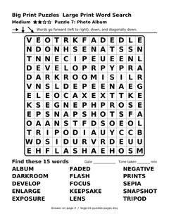 Medium large print word search puzzle 7: Photo Album