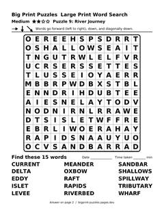 Medium large print word search puzzle 9: River Journey